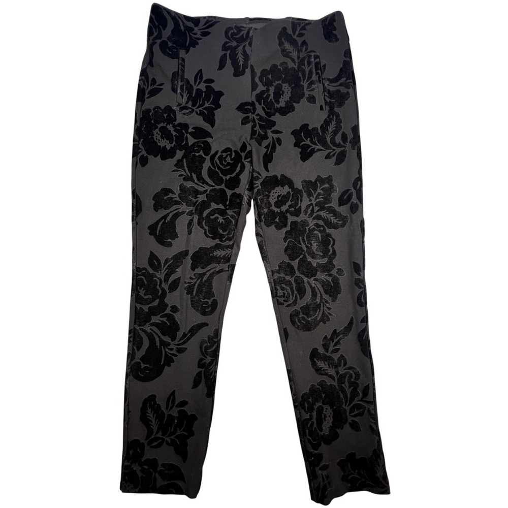 Chico's Gray Black Floral Flocked Velvet Ankle Pants Women 1.5